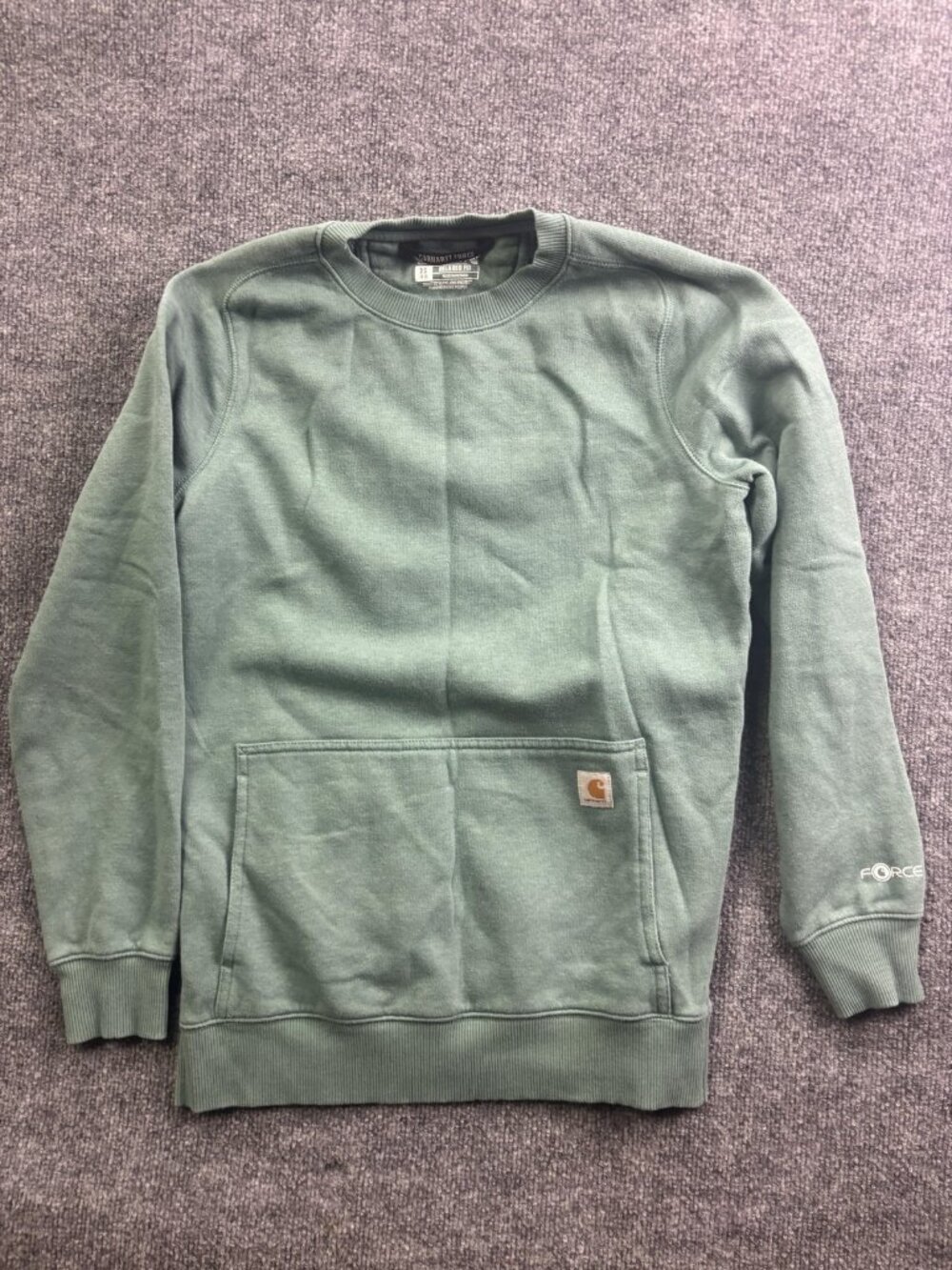 Carhartt Force Sweatshirt Womens XS Green Pullover Crewneck Kangaroo Pocket